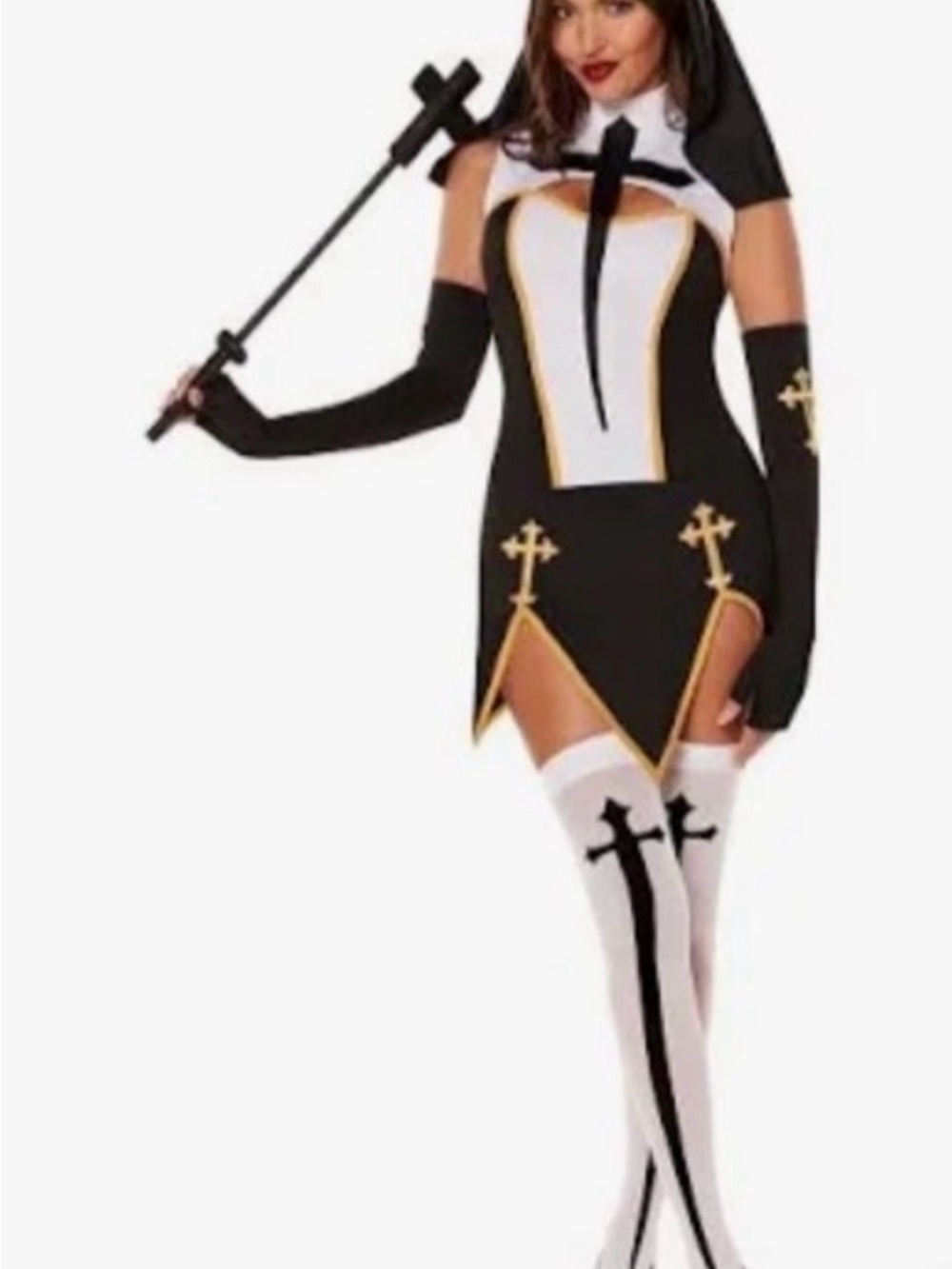 Black & White Nun-Inspired Kids Costume with Gold Trim